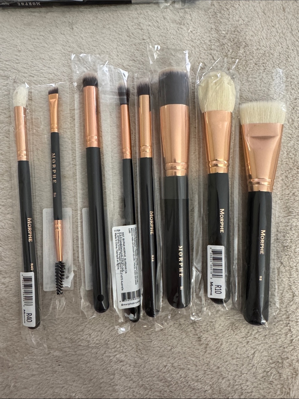 Morphe Black Handle Rose Gold Ferrule 8-Piece Makeup Brush Set